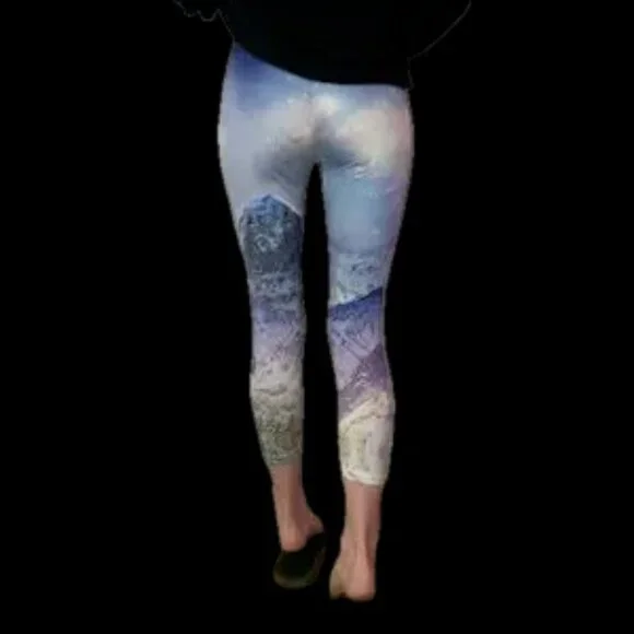 WORKOUT cropped galaxy legging sz. L-XL leggings sexy fit bodycon universe purp - Picture 5 of 7
